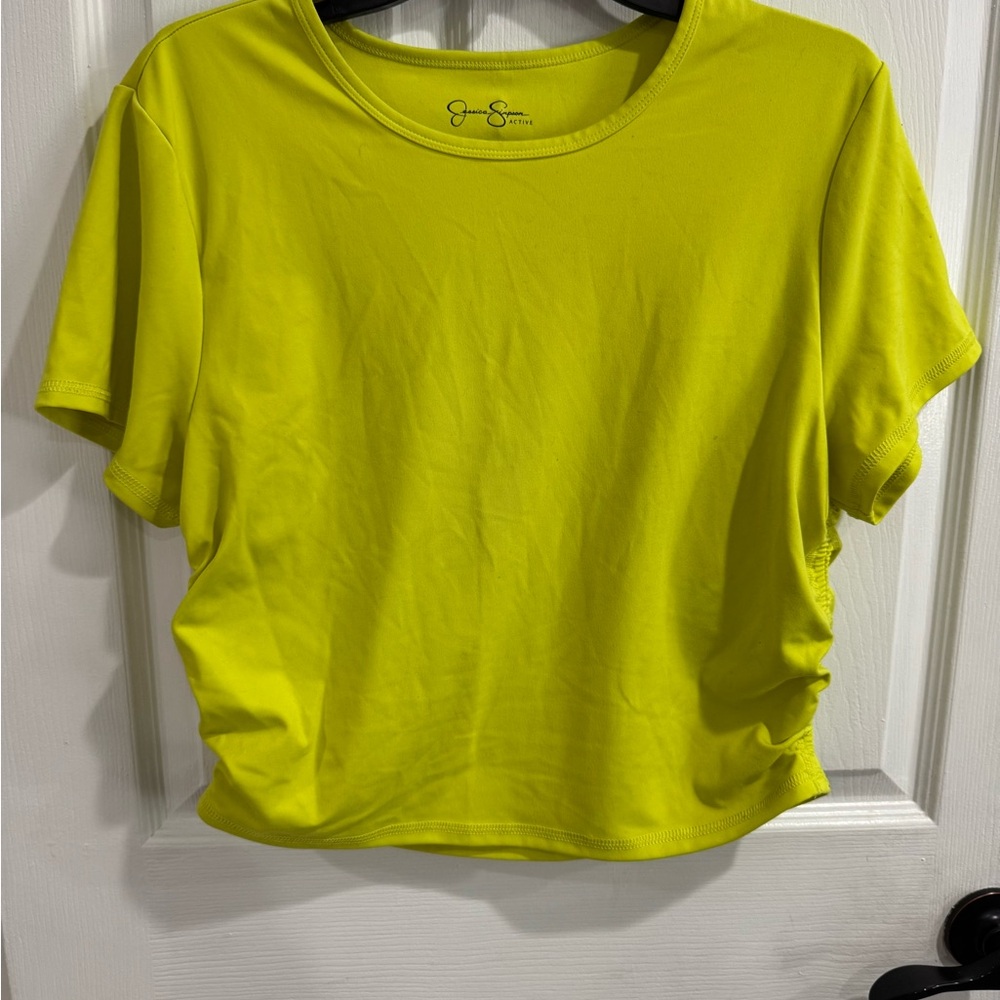 Jessica Simpson Active Neon Yellow Ruched Side Tee - Size XL‎